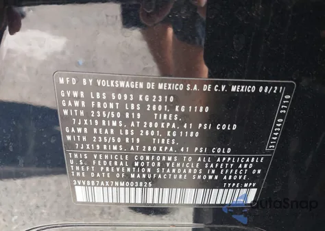 2022 Volkswagen Tiguan 2.0T Se R-Line Black from USA, damaged, VIN 3VV8B7AX7NM003825